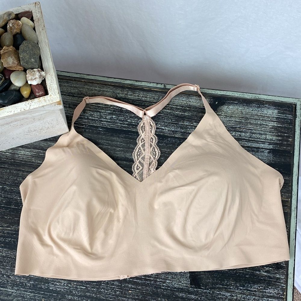 True & Co. Nude Seamless Lace Back Racerback Bra Bralette XL